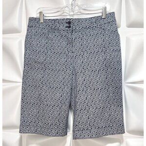 Jones New York Sport Sz 6 Navy Blue White Floral Print Bermuda Shorts Stretch